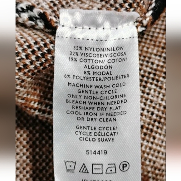 Ann Taylor Plaid Knit Sweater Dress 3/4 Sleeve Black Brown White Women's Size PL - Picture 6 of 6